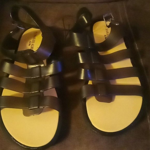 Charles Albert Black PVC Women's 10 Ankle Strap Sandals - Picture 1 of 7